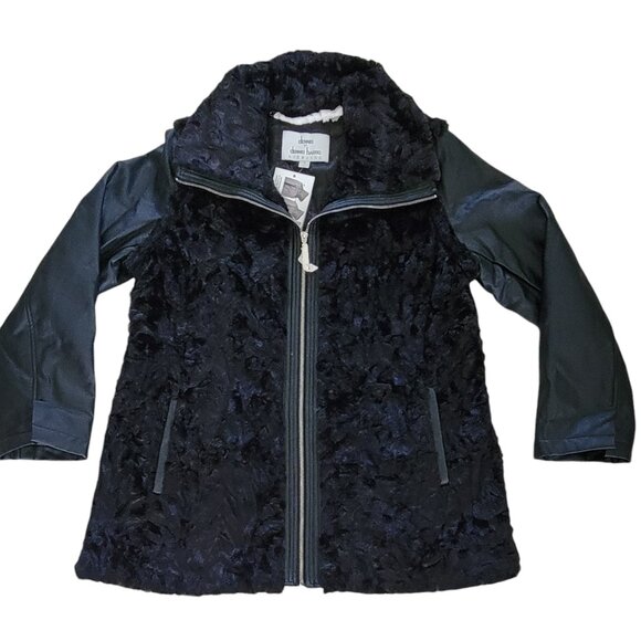 Dennis Basso Faux Fur Vegan Leather Zip Front Jacket w/ Zip-Off Sleeves NEW - Picture 4 of 14